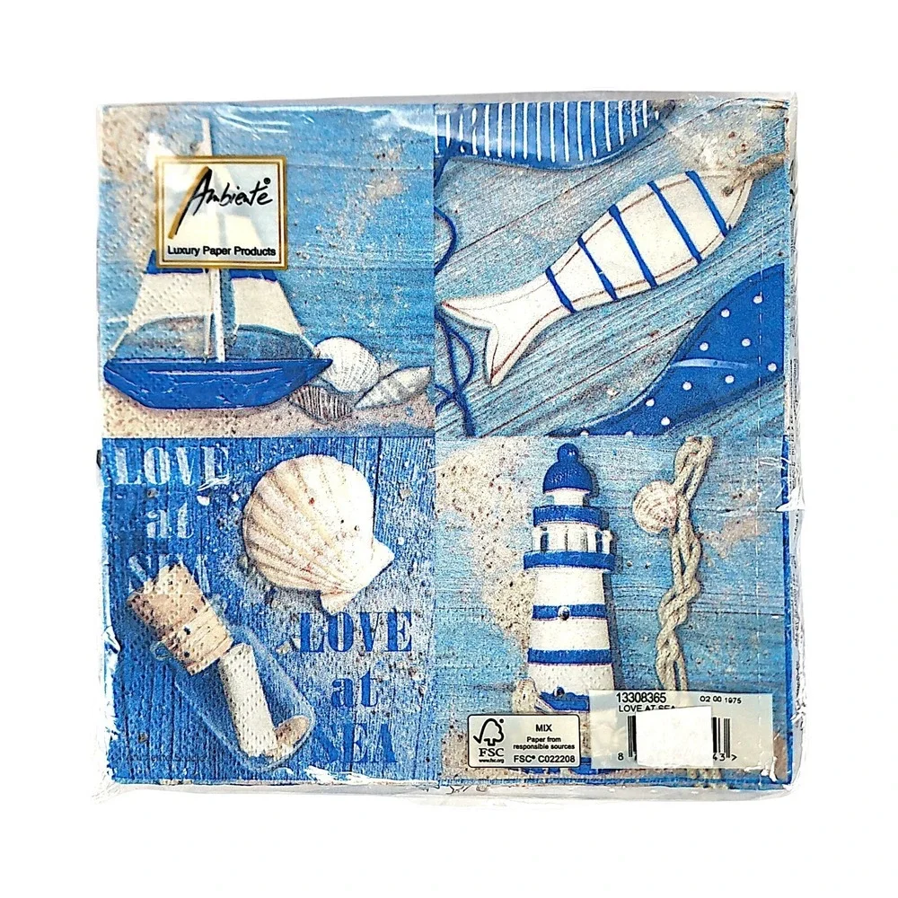 Vintage Lunch Decoupage Napkins Shell Boat Lighthouse Fish Open Package Of 19